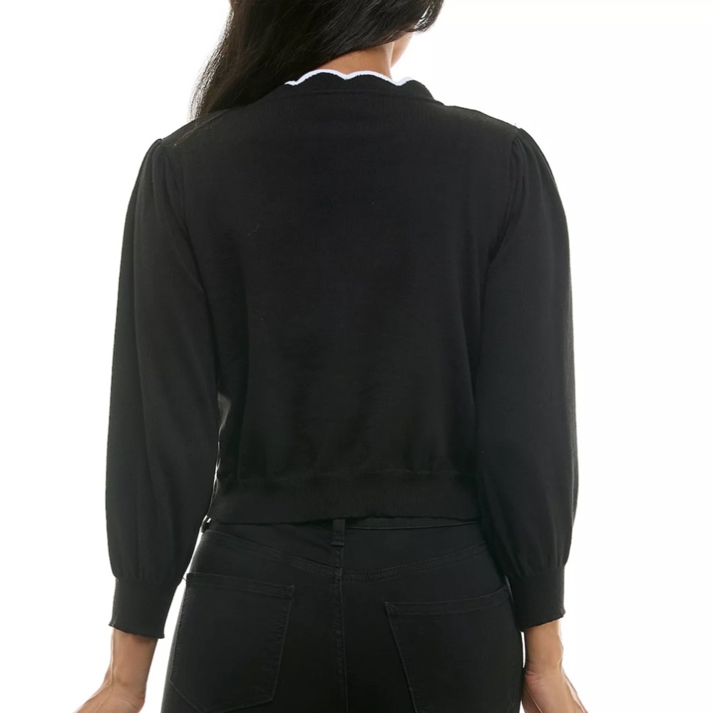 NWOT Scallop Trim Cardigan with Faux Pearls, Cap Sleeve - Picture 2 of 8
